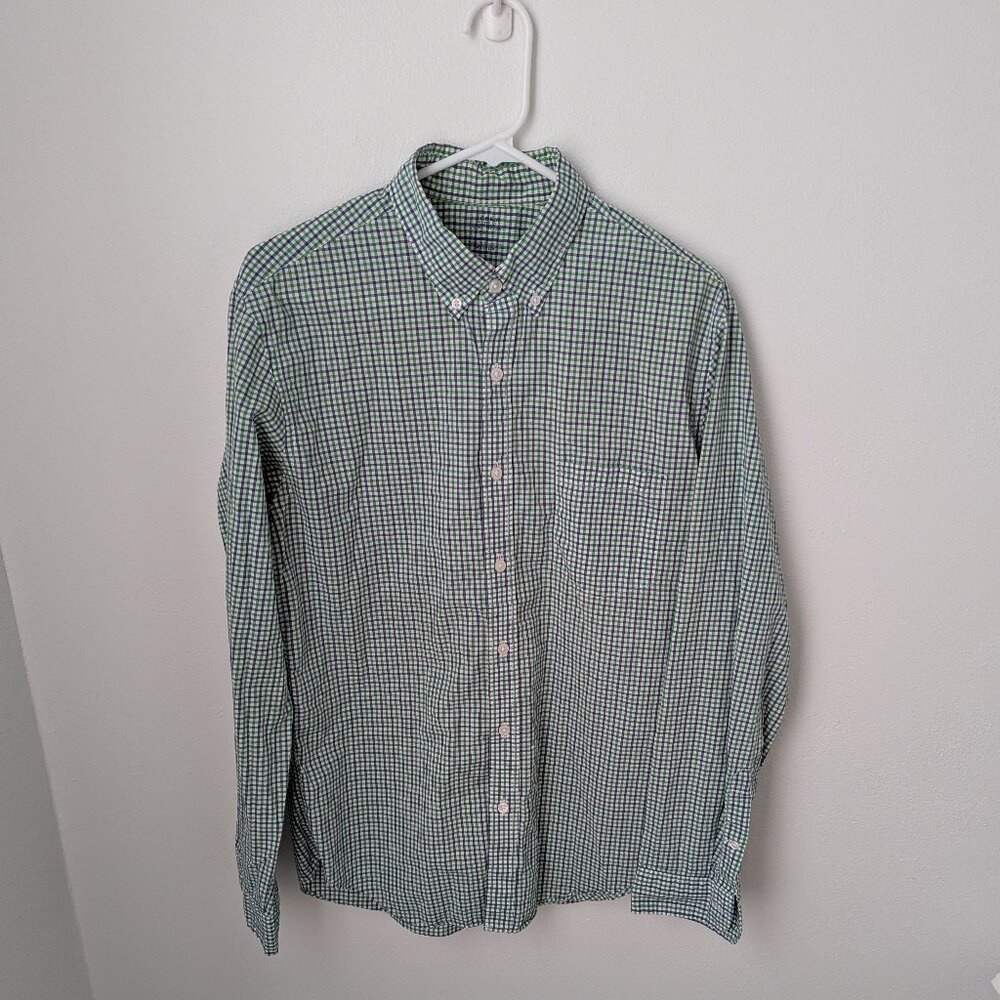 J. Crew Men's Lite Weight 100% Cotton Blue & Green Checkered Button Up, Medium
